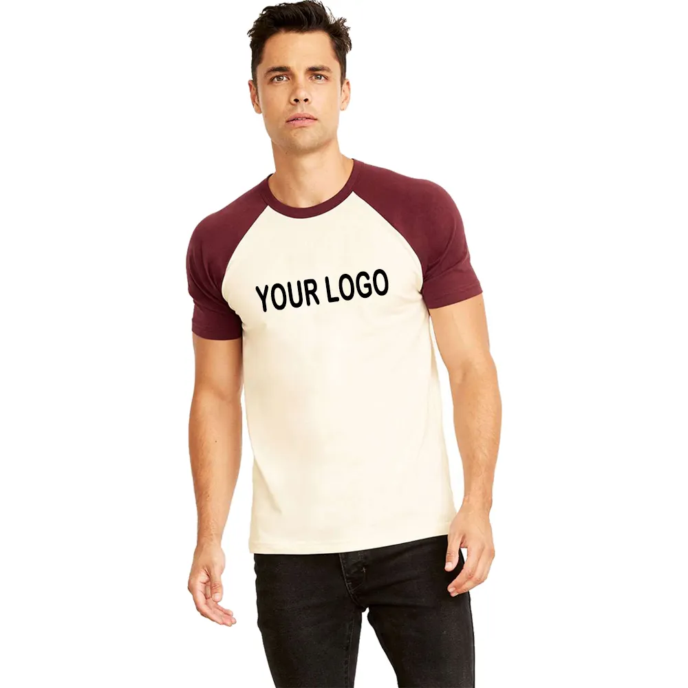 Custom Raglan T-shirt Man Groothandel Gedrukt Plain White Blanco 100% Katoen Korte Mouwen Zomer Gym Shirts Voor Mannen