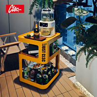 Table basse compacte et mobile en fer forgé avec rangement pour aliments et boissons, design moderne et minimaliste pour balcon