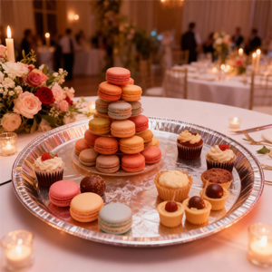 Plateau de cuisson rond en <span class=keywords><strong>aluminium</strong></span> <span class=keywords><strong>jetable</strong></span> de qualité alimentaire de 18 pouces, gaufré, <span class=keywords><strong>plat</strong></span>, en plastique PET, type conteneur pour animaux de compagnie - Product Image 6