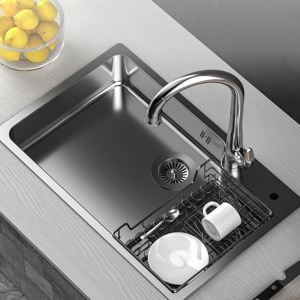 Évier de cuisine à cuve unique en acier inoxydable 304 brossé avec robinet, idéal pour laver les légumes et la vaisselle - Product Image 1