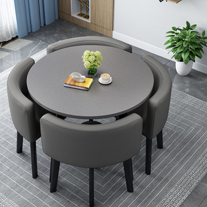 Ensemble <span class=keywords><strong>de</strong></span> table à manger durable <span class=keywords><strong>4</strong></span> places, ensemble <span class=keywords><strong>de</strong></span> salle à manger 5 pièces avec table et <span class=keywords><strong>chaises</strong></span> combinées, forme ronde en bois grainé - Product Image 2