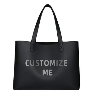 Большие кошельки и сумочки с логотипом на заказ, черные сумки, женские сумочки, большая кожаная сумка-тоут на плечо с тиснением от частного бренда для женщин