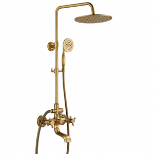 Set Doccia Rotondo di Alta Gamma, Set Doccia Dorato in Alluminio Lucidato, <span class=keywords><strong>Rubinetto</strong></span> a 5 Maniglie e Soffione Doccia a Quattro Velocità - Product Image 1