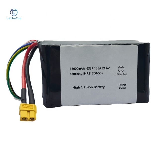 LithoTop Rechargeable Lithium Ion Battery Pack 15000mAh 21700-6S3P Solid State Li-ion Battery High Power 135A Discharge Current