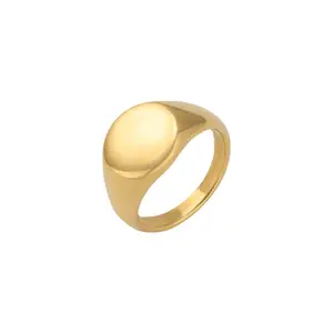 Dedeira De Ouro Anel Stainless Steel Round Design Smooth High Polished Ring Bayan Yuzuk Gold Plated Oval Elegant Ring