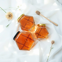 Pot en verre hexagonal transparent vide de 100 ml, 180 ml, 280 ml, 380 ml pour confiture, cornichons, sauce chili, bonbons, miel avec couvercle métallique