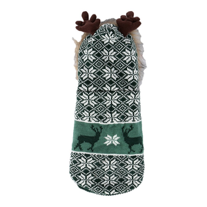 Christmas Pet Coat With Antler Hat Hooded Dog Sweater Plaid Knit Jacket <b>for</b> <b>Cats</b> and Dogs - Product Image 4