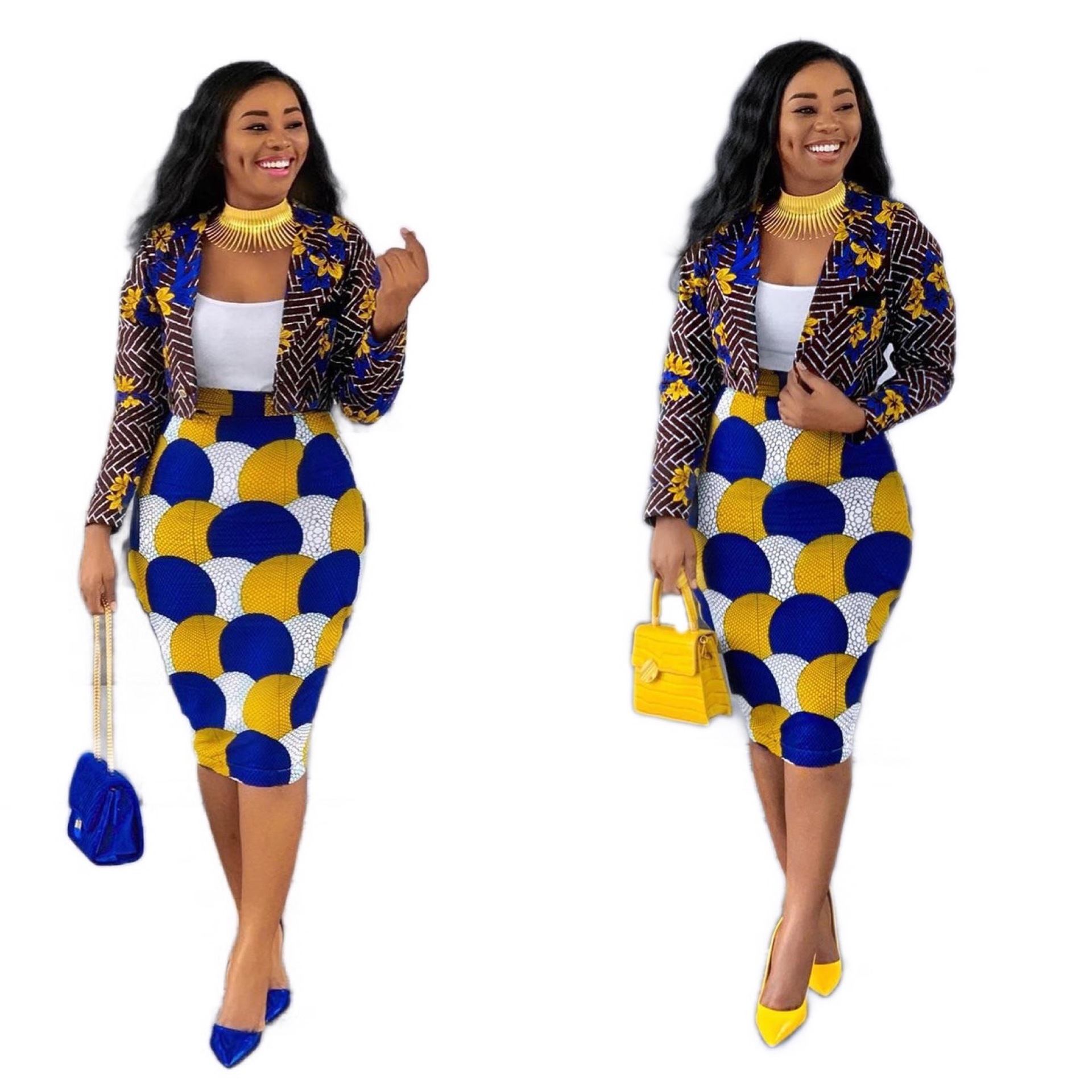 European American women's African plus size fashion printed suit jacket and skirt two-piece set