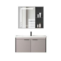 Kabinet Kamar Mandi Modern Hemat-Ruang Terpasang di Dinding Cermin Pintar Tahan Air Paduan Aluminium Wastafel Keramik Ramah Lingkungan