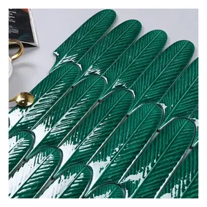 Hot selling handmade mosaic green tiles multi-color Feather Shape Porcelain Mosaic art wall tiles for hotel bathroom gallery