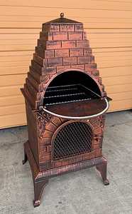 鋳鉄製ピザオーブンチミネア、BBQグリル付き木製ファイヤーピット、裏庭パティオヒーター、屋外暖炉、ガーデンチミネア - Product Image 3