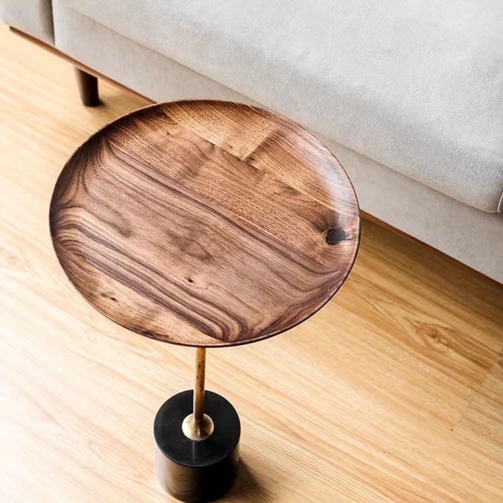 Simple Round Edge Design Carbon Steel lacquered Metal Base wooden Modern coffee table