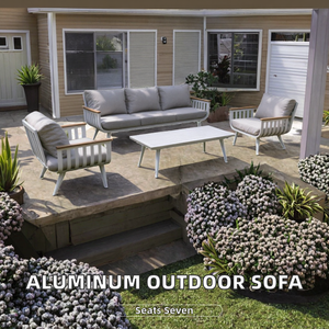 Wholesale 4-Piece Modern Outdoor Garden Lounge Sofa Set with Wooden Armrests | Patio Furniture Indian Supplier - Product Image 2