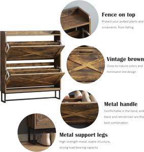 Meuble <span class=keywords><strong>à</strong></span> chaussures avec 2 tiroirs <span class=keywords><strong>à</strong></span> <span class=keywords><strong>clapet</strong></span>, étagère de rangement autoportante avec pieds en métal, meuble <span class=keywords><strong>à</strong></span> chaussures étroit pour entrée, marron - Product Image 4