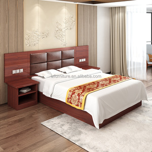 Budget Hotel Guest Room Furniture Wooden <b>Queen</b> <b>Bed</b> <b>Frame</b> with Soft Block Headboard and Open Storage Nightstands for 3-Star Hotel - Product Image 2