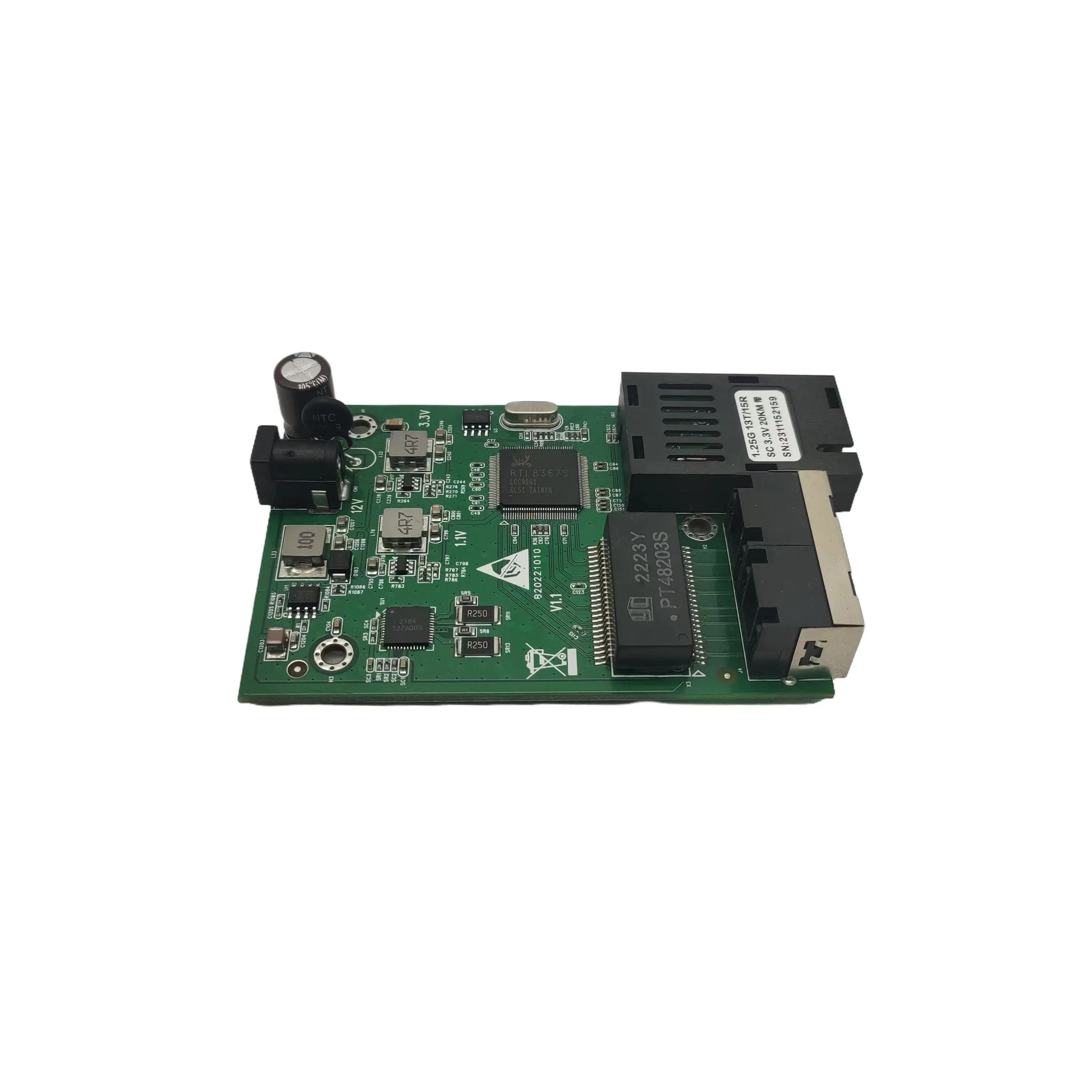 PCBA 10/100/1000M 1 SC Slot con 2 RJ45 Ethernet PoE fibra ottica Media Converter