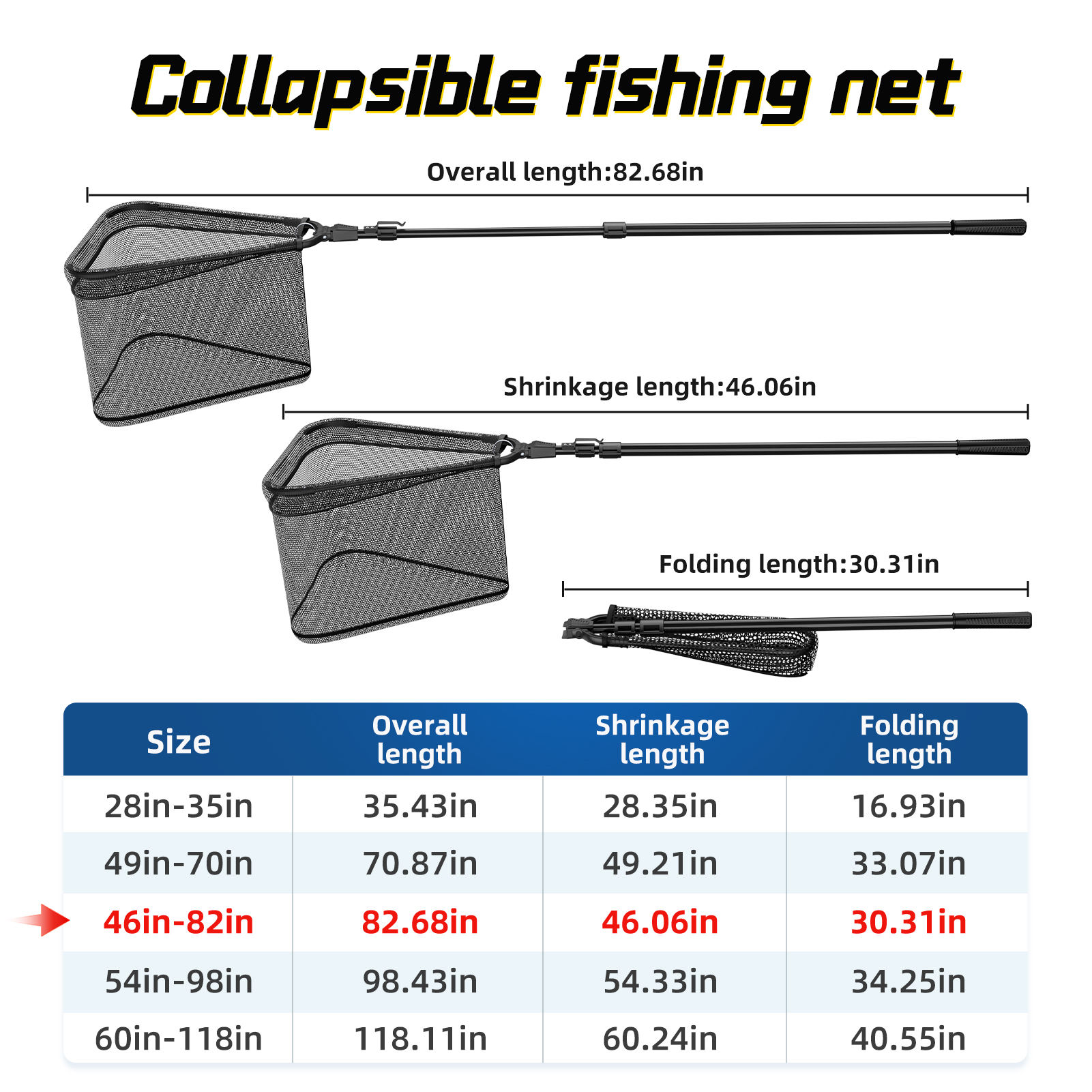 Portable Folding Landing Net Black 2.1m