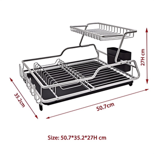 Estante de Almacenamiento de Vajilla de Sobremesa de Doble Capa de Aluminio Anodizado PP Tipo Vertical con Bandeja Recolectora, Modelo de Cocina con Expansión Vertical OEM - Product Image 3