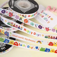 Rubans en coton multicolores ludiques style dessin animé mignon Modèle 2B33 pour gâteaux d'anniversaire d'enfants, cadeaux et décorations de fête de maternelle