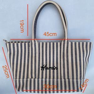 Sac en toile à carreaux élégant rayé pour dames, bureau, été, mariage, voyage, sacs fourre-tout imperméables en coton, cadeau, logo brodé - Product Image 3