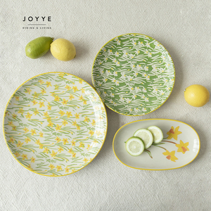 JOYYE grace design vaisselle en grès à fleurs, ensembles d'assiettes de dîner de mariage de printemps, vaisselle en porcelaine en céramique - Product Image 5
