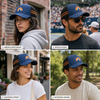 Casquette Trucker Bleue Personnalisée avec Patch Brodé Arc-en-ciel, Dos en Maille, Visière Courbée, Fermeture Snapback, Réglable, Vente en Gros, OEM, Faible MOQ