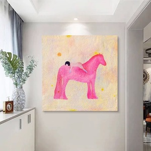 Tableau mural Wabi-Sabi Cheval Rouge Peint à la Main sur Toile, Art Abstrait Texturé, Grand Cadre en Alliage d'Aluminium, Taille Personnalisable pour Chambre d'Enfant - Product Image 4