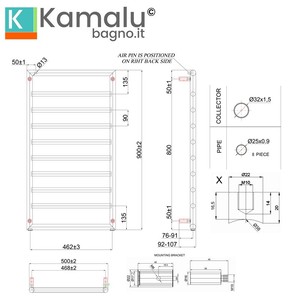 Kamalu KAM-D7009C moderno doppio bagno portasciugamani 900x500mm passo cromato 462mm materiale in acciaio con riscaldatore per alberghi - Product Image 5