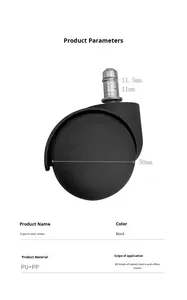 Ruota Girevole in Plastica PU da 2 Pollici per Sedia, Design Contemporaneo per Mobili da Camera, Capacità di Carico 60kg, Cuscinetto a Sfera di Precisione - Product Image 2