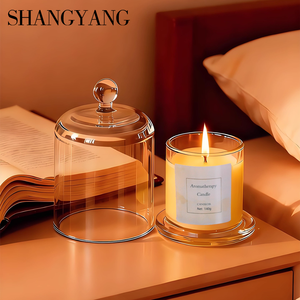 4oz 7oz 13oz ラグジュアリー ガラスキャンドルジャー 蓋付き容器 ガラスドーム型ベルキャンドルジャー グラスカバー付き クリスマスギフト - Product Image 1