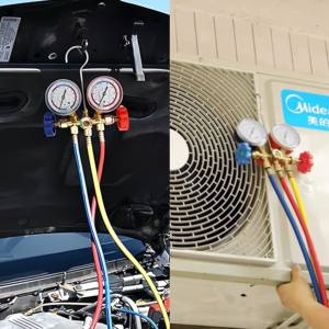 Conjunto de Ferramentas de Refrigeração de Ar Condicionado Automotivo com <span class=keywords><strong>Manifold</strong></span> Duplo para Diagnóstico de AC e Medidor de Pressão - Product Image 6