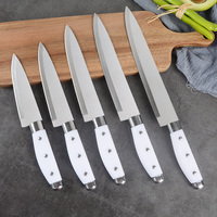 Lot de 5 couteaux de cuisine de différentes tailles en acier inoxydable avec manche en plastique de couleur blanche Couteau de boucher Vente en gros