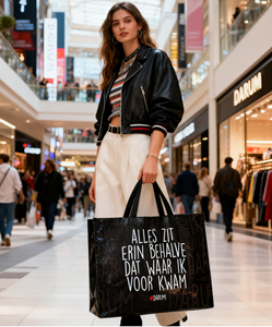 กระเป๋าผ้าช็อปปิ้งผ้าทอแฟชั่นสีดำกันน้ำ2025ใช้ซ้ำได้35x45x12ซม. - Product Image 3