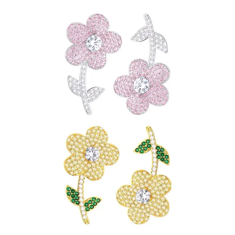 Korean Fashion 925 silver New Cute Sunflower stud earings Light Luxury Charm Bohemian Crystal flower Earrings for women 2021