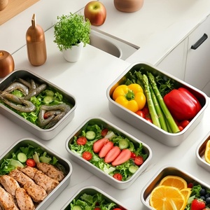 304 Stainless Steel Bento Box Leak-Proof Lunch Box <b>with</b> Removable Divider Microwave Safe Food <b>Container</b> for Adult Office Travel - Product Image 4