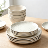 Ensemble de vaisselle moderne en grès motif graines de sésame, vente en gros, assiettes et bols en céramique assortis, service de table 12 pièces avec finition mate