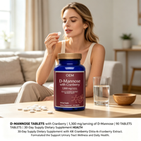 Comprimés de D-Mannose 1300mg à marque privée OEM, 90 unités, avec extrait de canneberge, approvisionnement en vrac, marque personnalisée