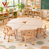 Ensemble table et chaises pétales en bois pour la maternelle, six places, mobilier de classe Montessori pour enfants, garderie et crèche