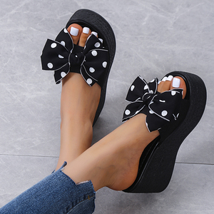 Zapatillas de tacón de cuña para mujer, versión coreana, con lazo de mariposa y flor, tacones altos, modelo A-1, zapatos de mujer que aumentan la altura, zapatillas modernas - Product Image 4