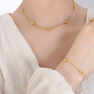 Stainless Steel 18K PVD Gold Link <b>Chain</b> Flower Statement Jewelry Set <b>Earrings</b> Bracelet & Necklace with Zircon Center - Product Image 4