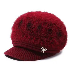 Topi baret hangat untuk wanita, topi baret labu tebal musim dingin penjualan langsung dari pabrik