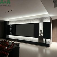 Meuble TV mural intégré SLS moderne et minimaliste, console multimédia flottante avec éclairage LED d'ambiance pour salon de luxe
