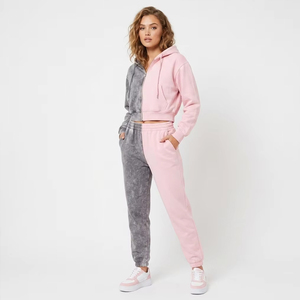 2026 Heavyweight Vintage Sweatsuit Zip up Distressed Embroidery Patch Acid Wash Women's <b>Tracksuit</b> Set Custom Women Hoodies Set - Product Image 1