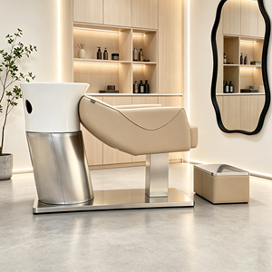 Fauteuil de lavage moderne inclinable avec bac en céramique et station de lavage en acier inoxydable pour salon de coiffure et spa de beauté - Product Image 2