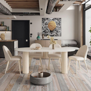 Bàn ăn nhỏ phong cách hiện đại, sang trọng nhẹ nhàng, kết hợp kiểu Pháp, mặt bàn đá sintered trắng tinh khiết, kiểu dáng màu kem. - Product Image 6