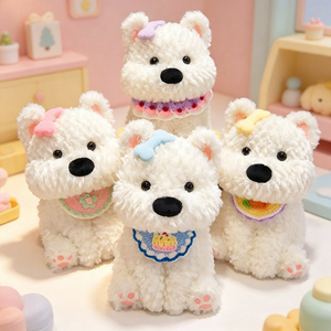 ตุ๊กตาสุนัขสีขาวน่ารัก หมวกปาร์ตี้วันเกิด ตุ๊กตาสุนัขขนฟู ของเล่นนุ่มนิ่ม ของขวัญบำบัดใจ ขายส่ง โรงงานรับผลิตตามสั่ง - Product Image 3