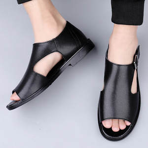 Sandales d'uniforme pour hommes, robe, Oxford Derby Business Hollow Out Air Hole Leather Low-top Open-toe Hasp Buckle Handmade Outdoor - Product Image 6