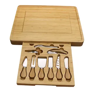 Good Quality Wood Cheese Chopping Tray With Stainless Steel Cheese Knife Set