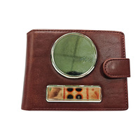 Portefeuille en cuir véritable vintage sur mesure avec fenêtre transparente pour carte d'identité, porte-cartes à trois volets, porte-permis de conduire multiple