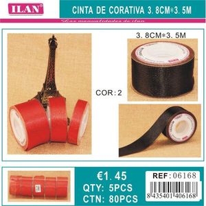 Nastro decorativo Iln 3,8 cm x 3,5 m rosso nero per realizzare regali - Product Image 1